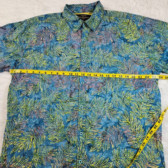 Pete Huntington Men's Blue Tropical Print Button‎ Up Short Sleeve Shirt. Size L - Picture 7 of 9